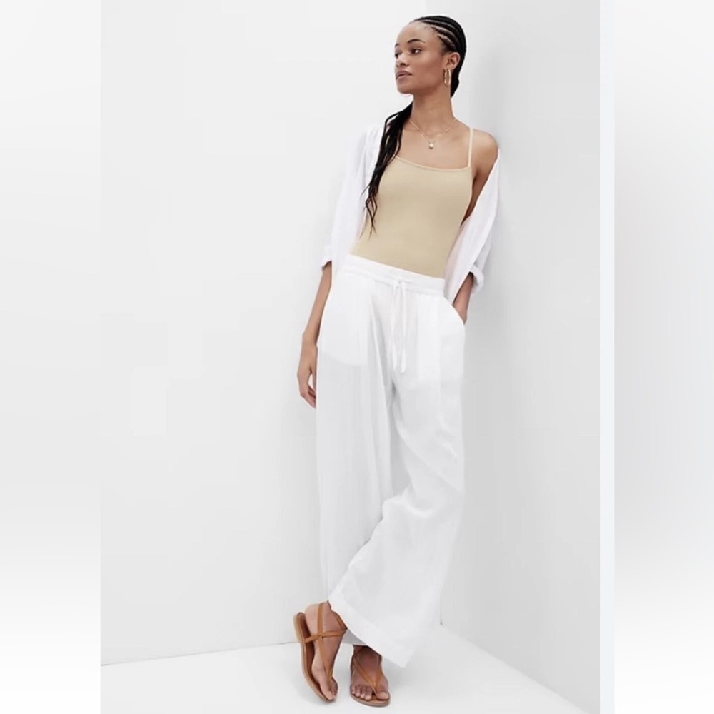 Gap Airy Wide Leg Linen Blend Elastic Waist Pants XS NWT